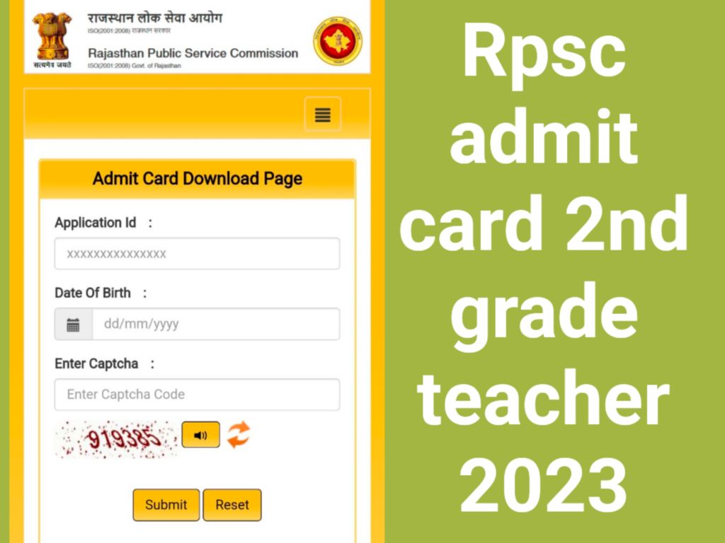 Rpsc admit card 2nd grade teacher 2023